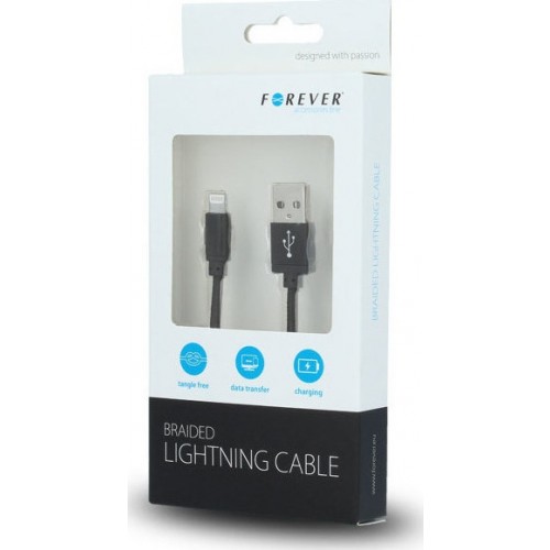 Forever Braided USB to Lightning Cable Μαύρο 1m